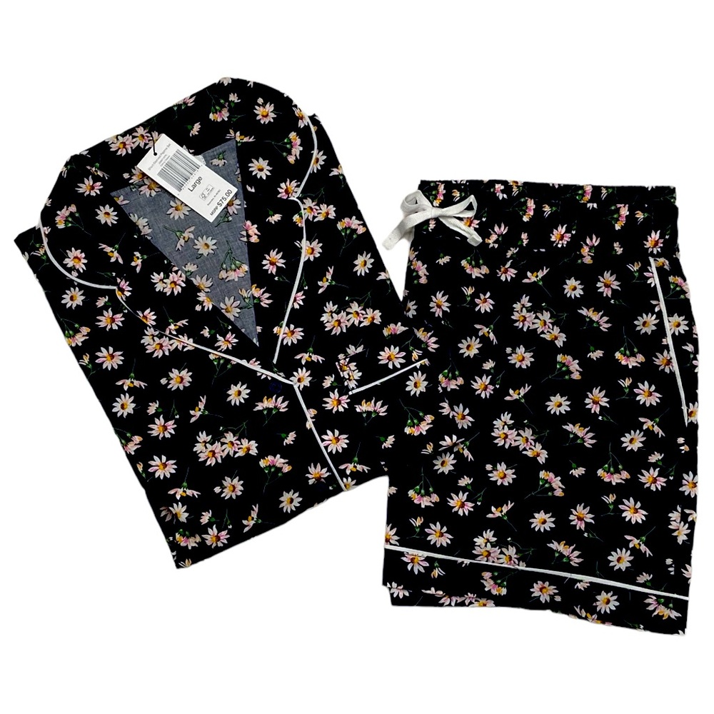 Vera Bradley NWT Short Sleeved Pajama Set Falling Daises Sz L ($75) 100% Cotton